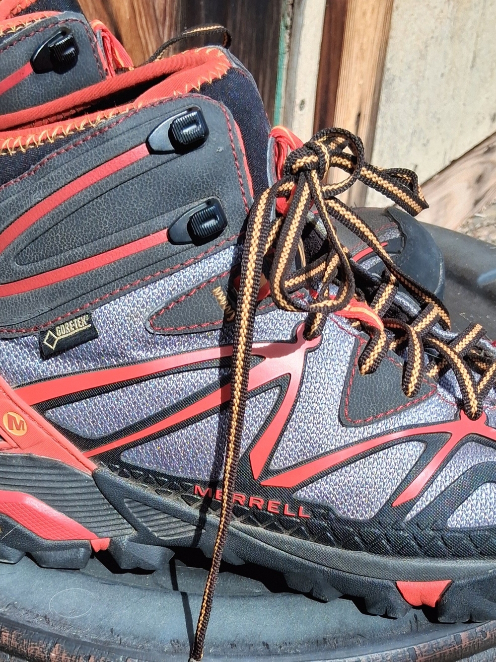 Merrell Men’s Hiking Boots in Red and Gray with Black Accents